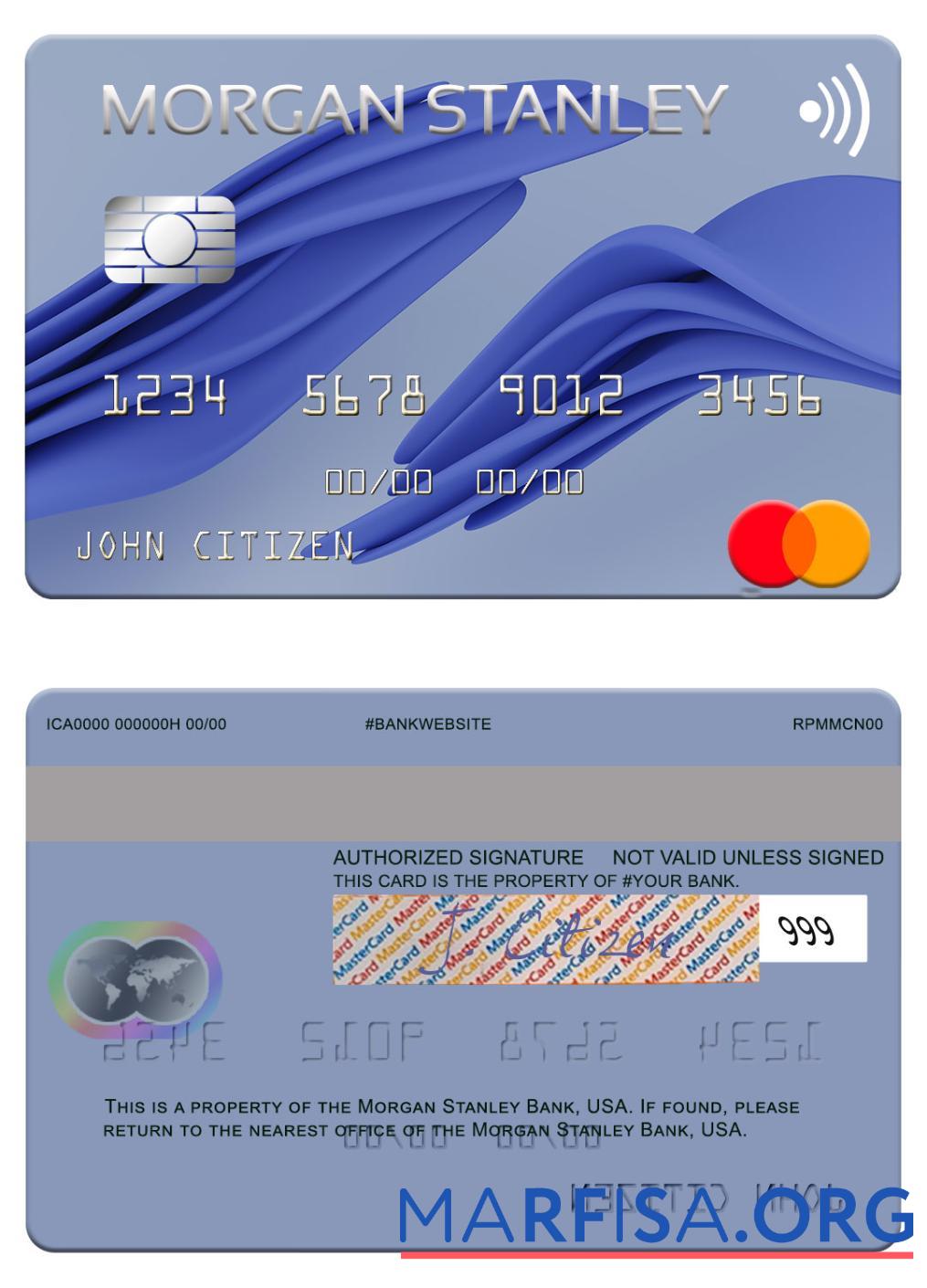 Blank USA Morgan Stanley Bank mastercard real example